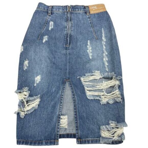 One Teaspoon Freelove Distressed Denim Skirt Womens Size 25 Blue - Picture 7 of 8